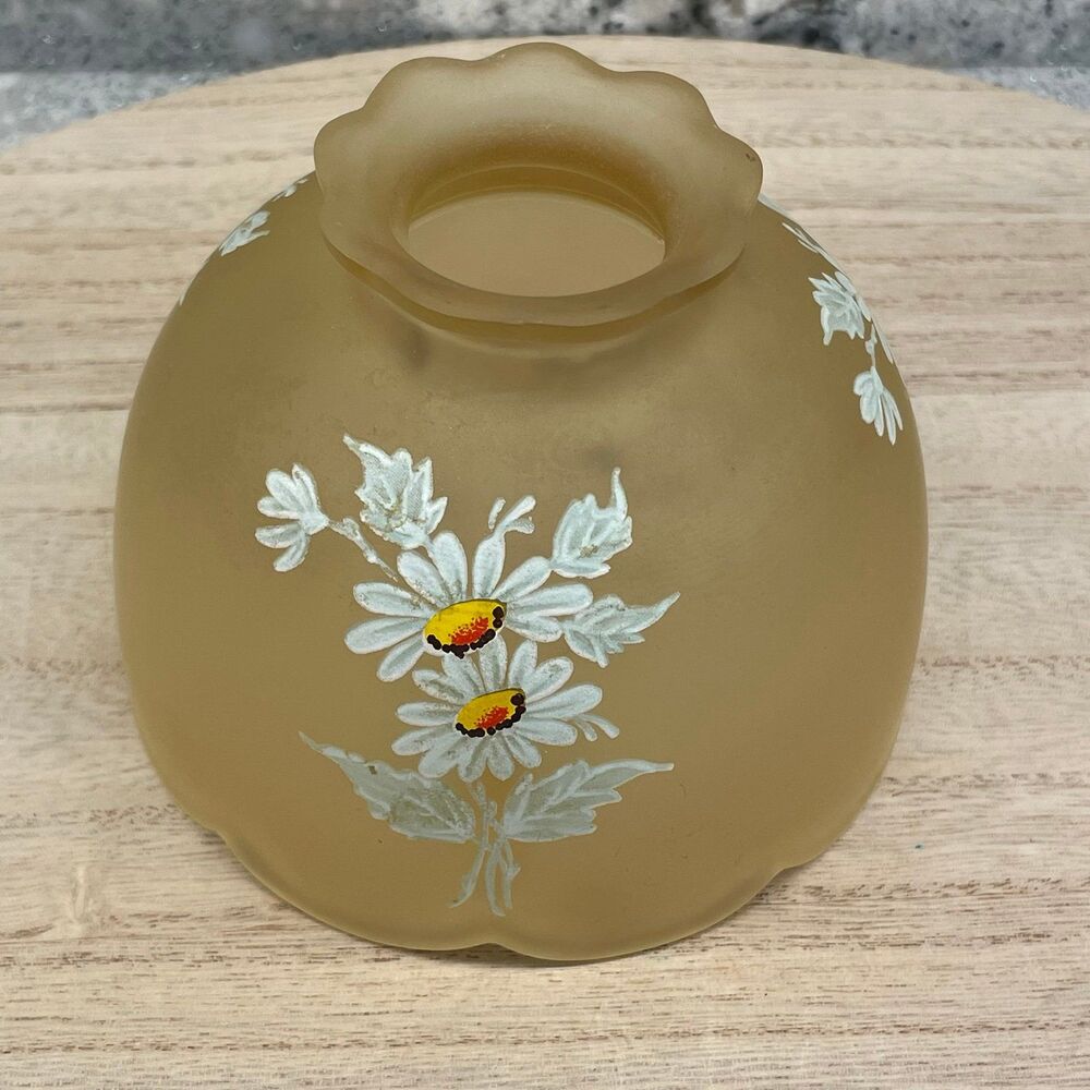 Vintage Westmoreland Yellow Frosted Satin Glass Fairy Lamp Shade Daisy